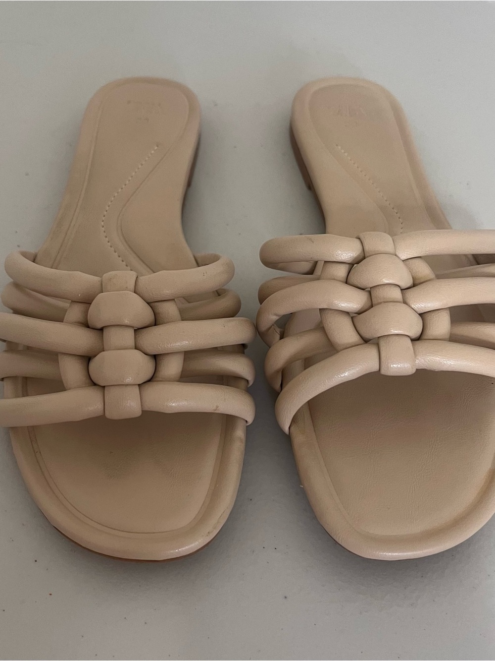 Zara Neutral Braided Tube Strap Slide Sandals - Light Beige Cream EU 38 - Picture 9 of 9
